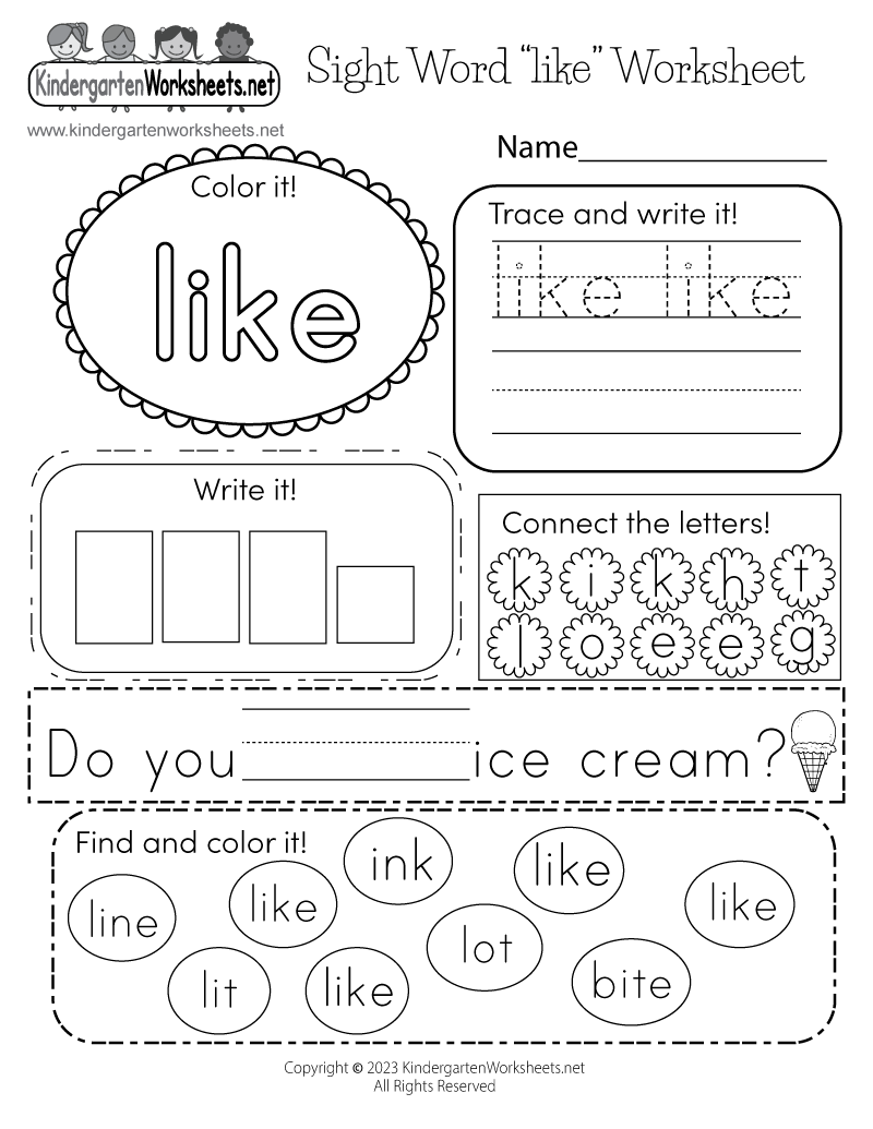 Sight Word “like” Worksheet - Free Printable, Digital, &  PDF