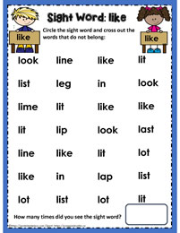 Sight Word Like Sentences Worksheet - Twisty Noodle