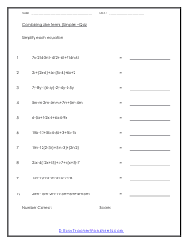 Combining Like Terms Worksheets
