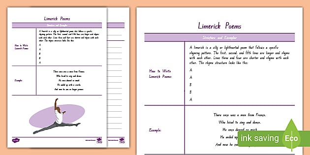 Level 3 Writing: Poetry - Limerick Worksheet (teacher made)