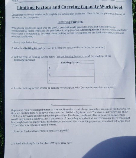Solved Limiting Factors and Carrying Capacity Worksheet | Chegg.com
