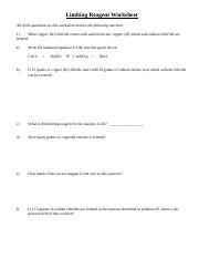 Limiting Reagent Worksheet.doc - Limiting Reagent Worksheet All of ...