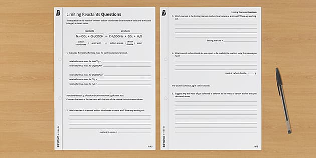 limiting reactant worksheet