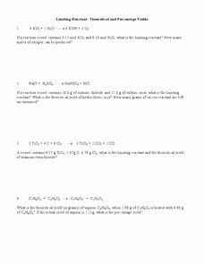 Limiting Reactant Worksheet Answers Inspirational Limiting ...