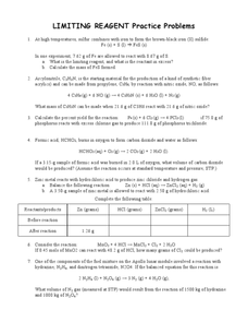Limiting Reagent Practice Problems Worksheet for 10th - Higher Ed ...