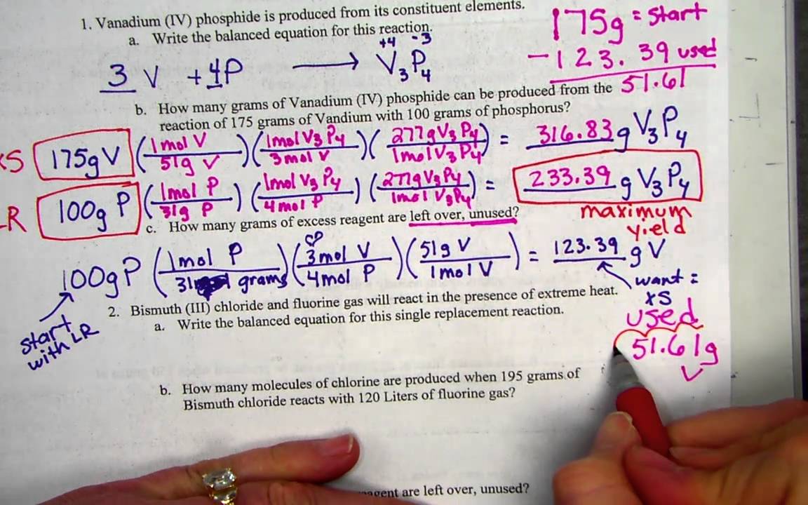 Limiting reagents worksheet part 2