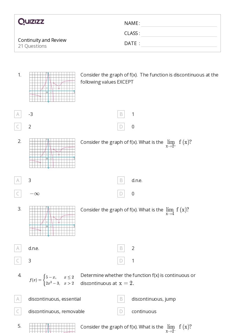 50+ limits and continuity worksheets for 10th Grade on Quizizz ...
