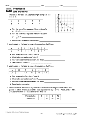 line of best fit worksheet answers