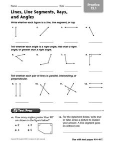 Lines, Line Segments, Rays, and Angles - Practice 15.1 Worksheet ...