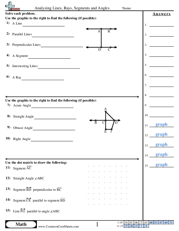 Analyzing Lines, Rays, Segments and Angles Worksheet Download
