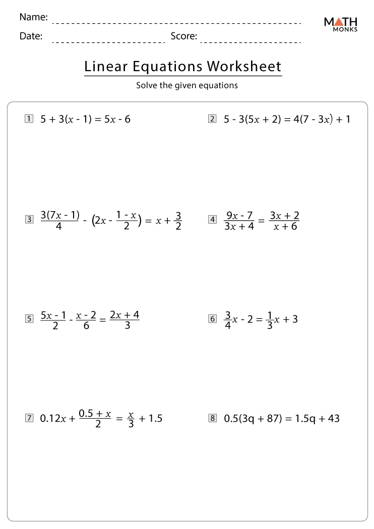linear equation worksheet with answers