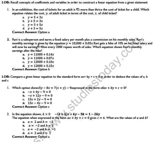 linear equations in two variables worksheet with answers