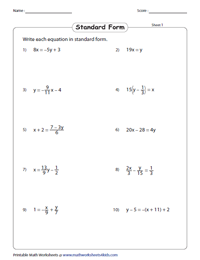 Linear Equation of a Line Worksheets