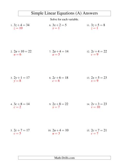 Solving Linear Equations -- Form ax + b = c (A)