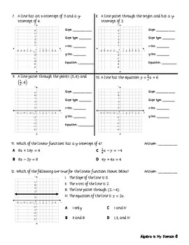 Linear and Quadratic Functions - Algebra Review Worksheets ...