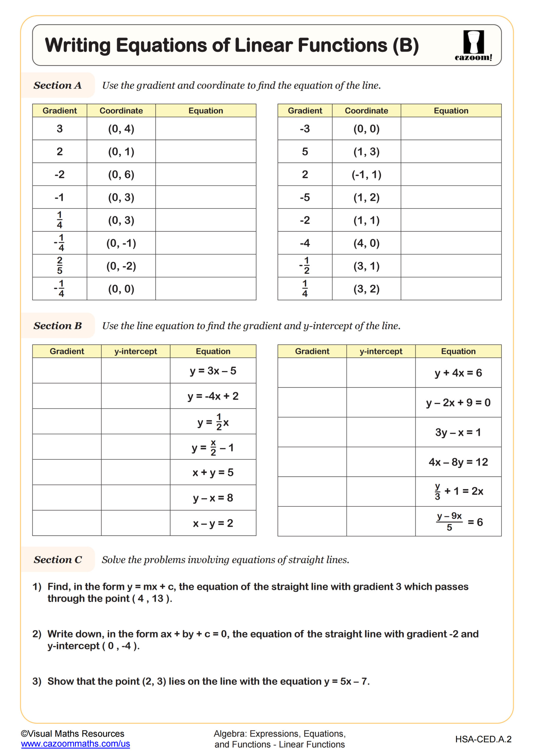 Linear Equation Worksheets