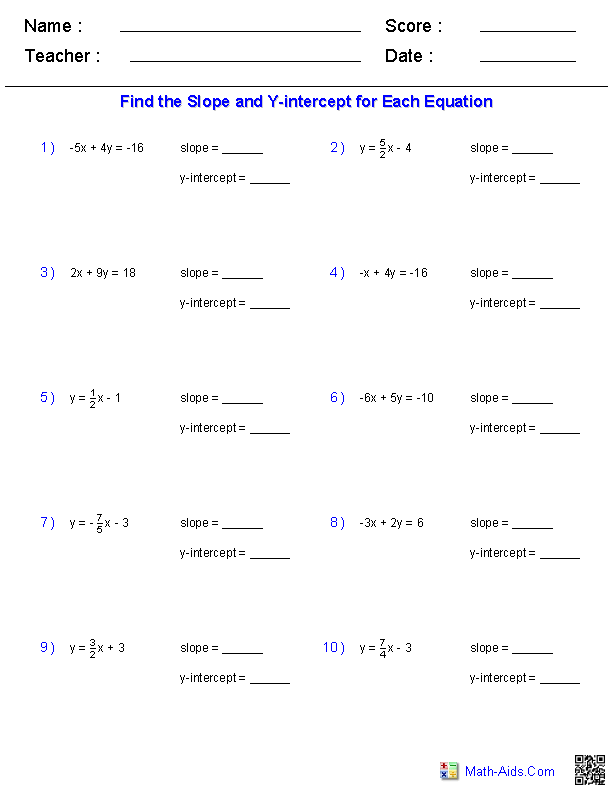 Pre-Algebra Worksheets | Linear Functions Worksheets