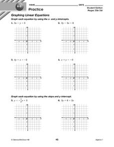 Graphing Linear Equations Worksheet for 9th Grade | Lesson Planet