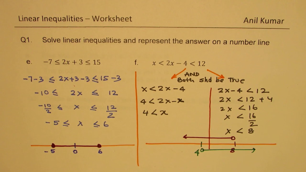 linear inequalities worksheet answers