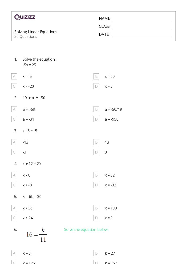 linear problems worksheet
