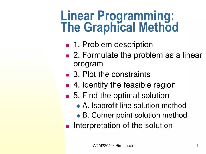 PPT - Linear Programming: The Graphical Method PowerPoint ...