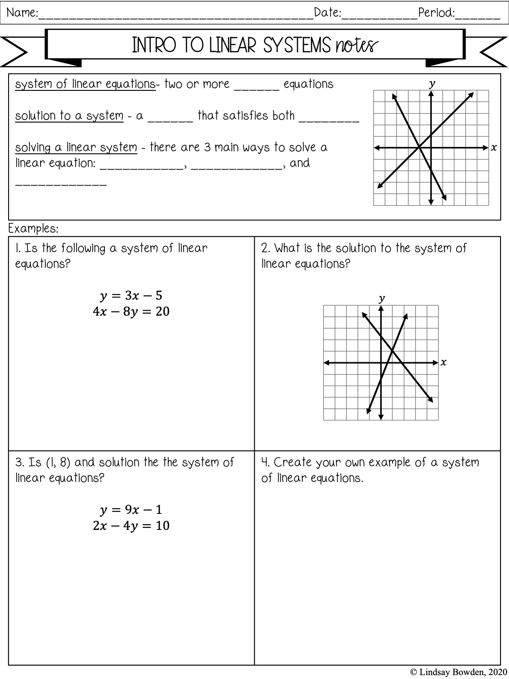 Linear Systems Notes and Worksheets - Lindsay Bowden - Worksheets Library