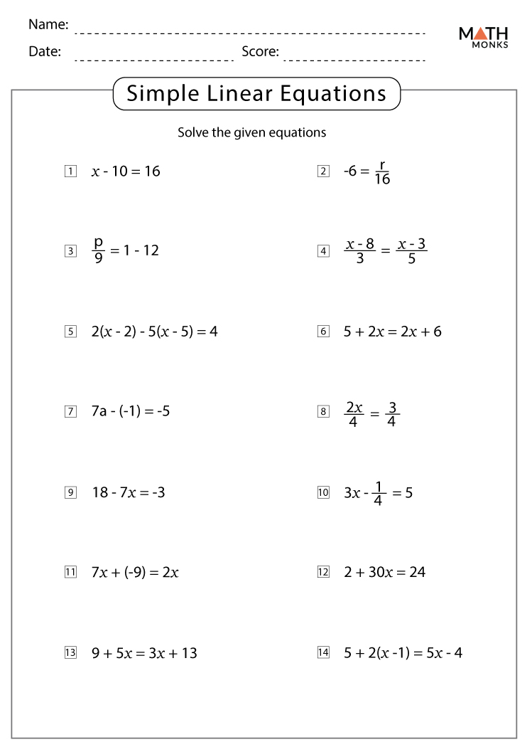linear systems worksheet with answers