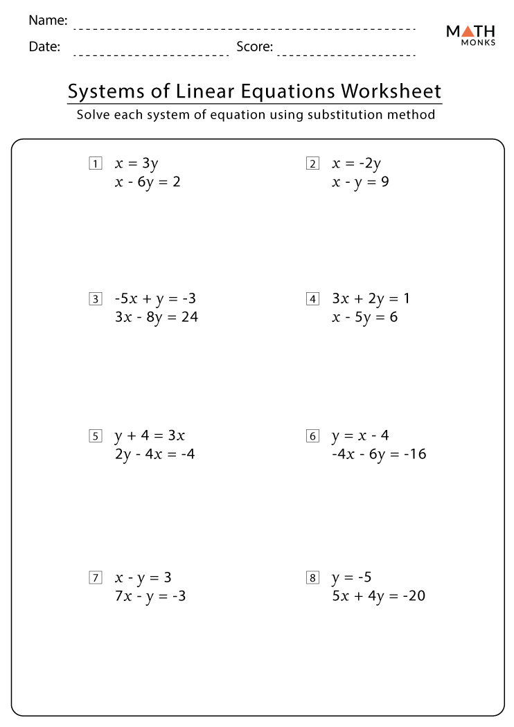 Systems of Linear Equations Worksheets with Answer Key Worksheets Library
