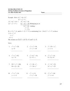 Solving Nonlinear Systems of Equations Worksheet for 9th - 11th ...