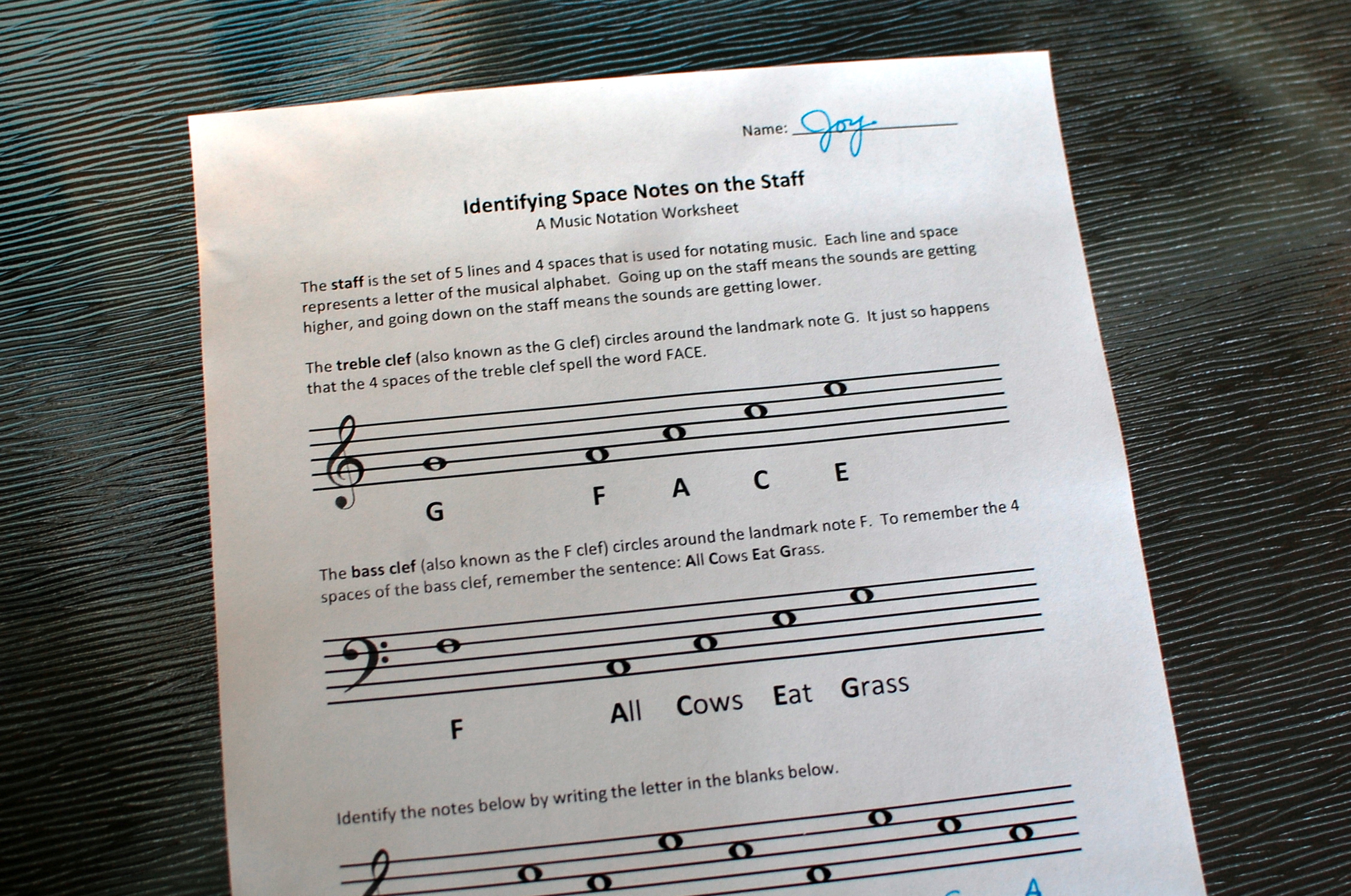 Music Worksheet Identifying Space & Line Notes on the Staff Worksheets Library