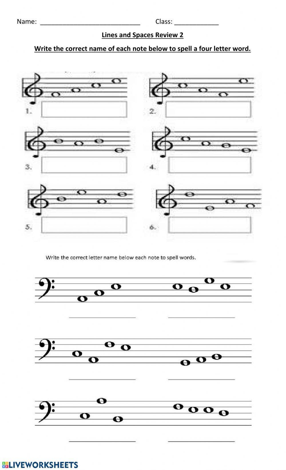 Lines and Spaces Both Clefs worksheet Live Worksheets Worksheets Library