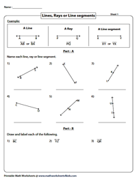 Lines, Rays and Line segments Worksheets