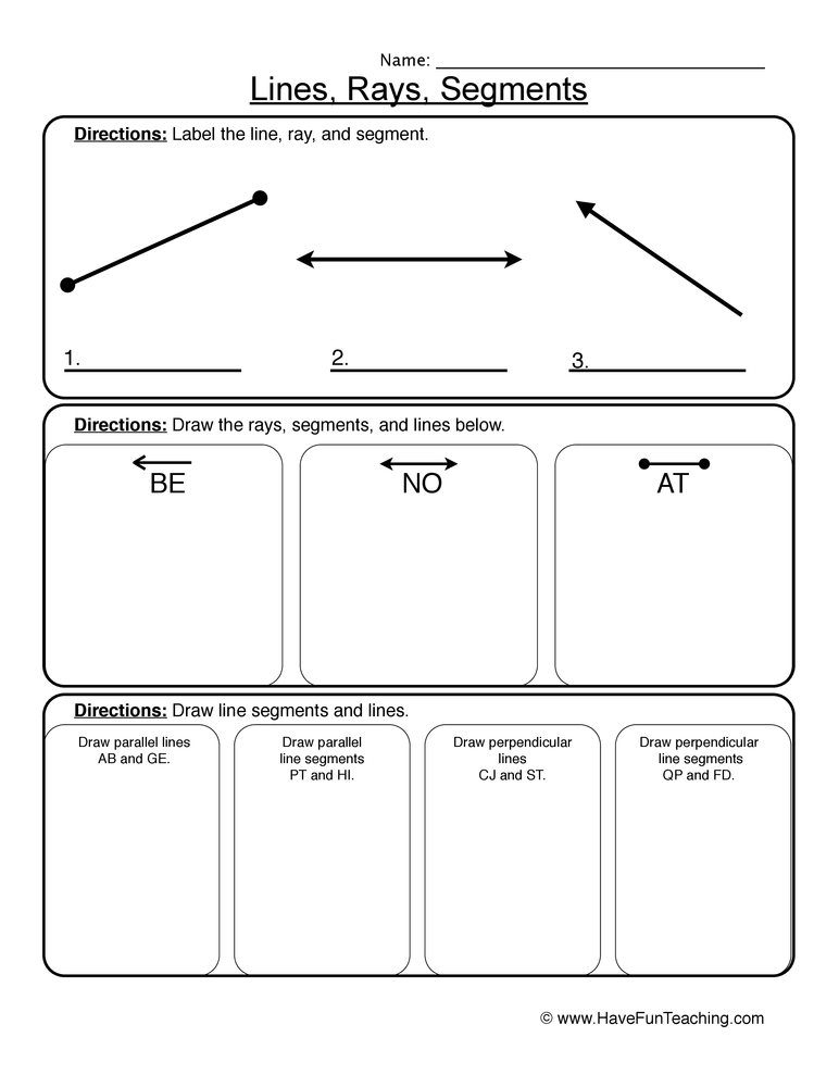 Angles Rays and Segments Worksheet  