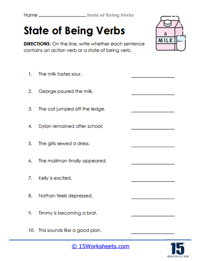 linking and action verbs worksheet