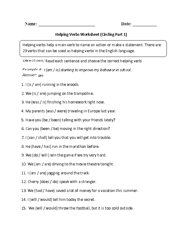 linking and helping verbs worksheet pdf