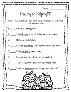 Helping Verbs or Linking Verbs Worksheet and Sorting Center Game