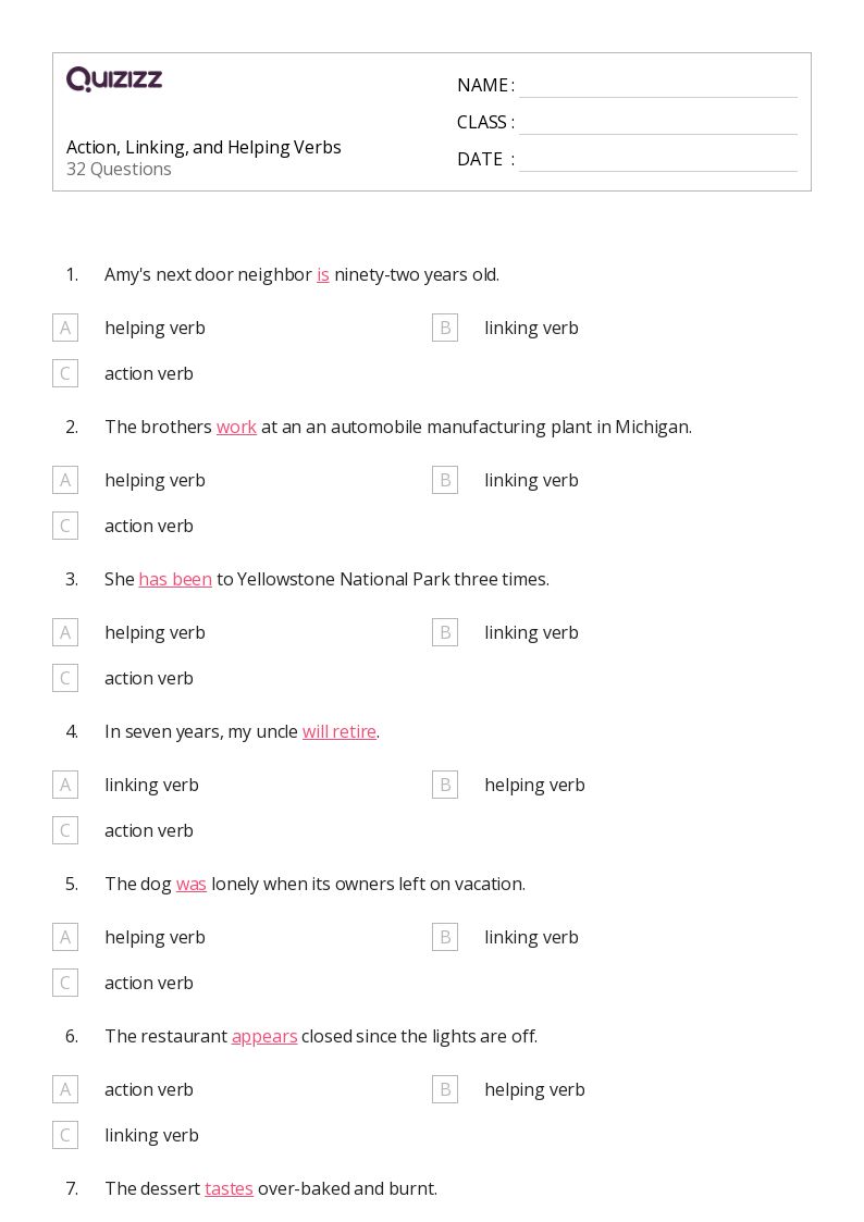 50+ Helping Verbs worksheets for 6th Grade on Quizizz | Free ...