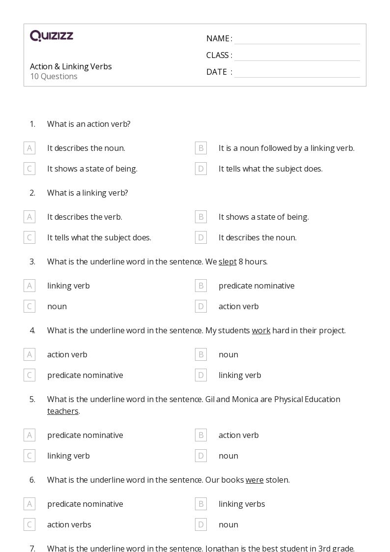 linking and helping verbs worksheet