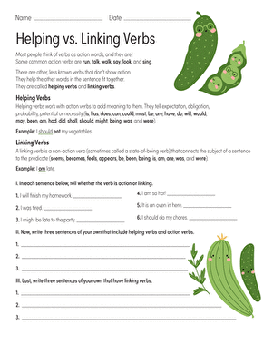 Helping vs. Linking Verbs | Worksheet 