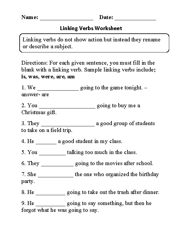 Verbs Worksheets | Linking Verbs Worksheets