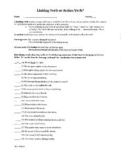 Linking Verb or Action Verb? Worksheet for 5th - 7th Grade ...