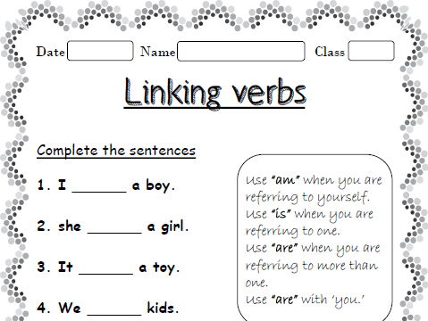 linking verb worksheet middle school