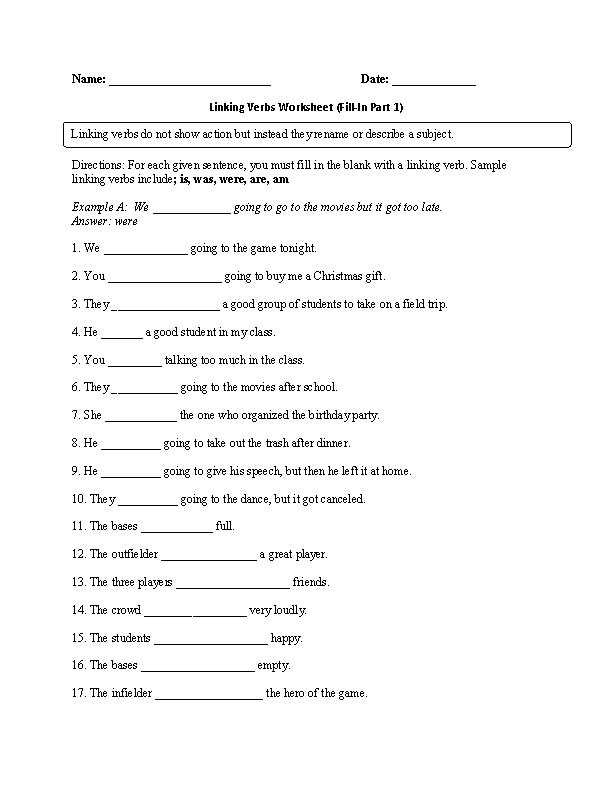 Verbs Worksheets | Linking Verbs Worksheets