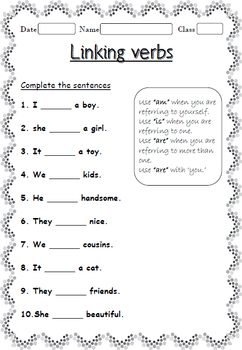 Linking verb worksheets library
