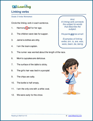 Linking verbs worksheets for grade 3 | Worsheets library