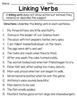 Linking Verbs Worksheet by Learners of the World worksheets library