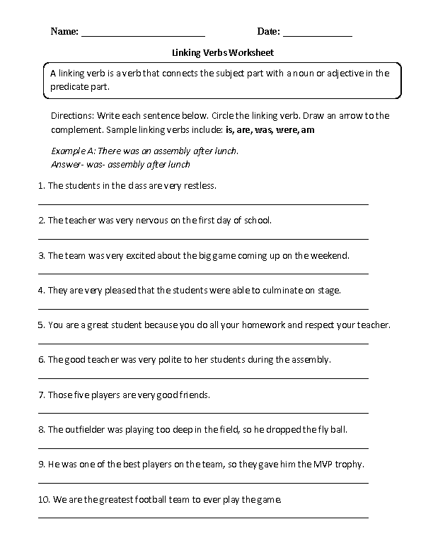 Linking Verbs Worksheets | Circling Linking Verbs Worksheet