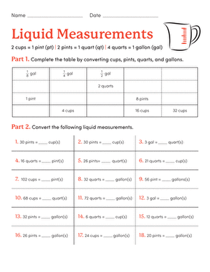 Liquid Measurement Conversion | Worksheet 