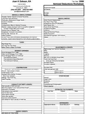 list of itemized deductions worksheet