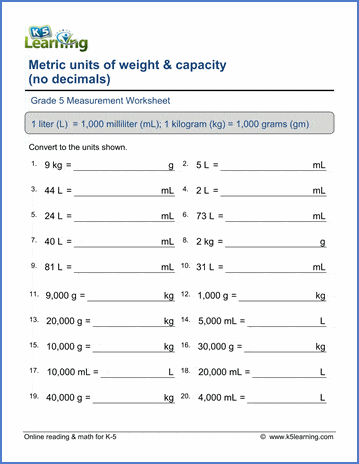 liter to milliliter conversion worksheet
